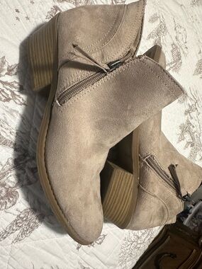 Women’s Taupe Suede Ankle Booties with Side Zip